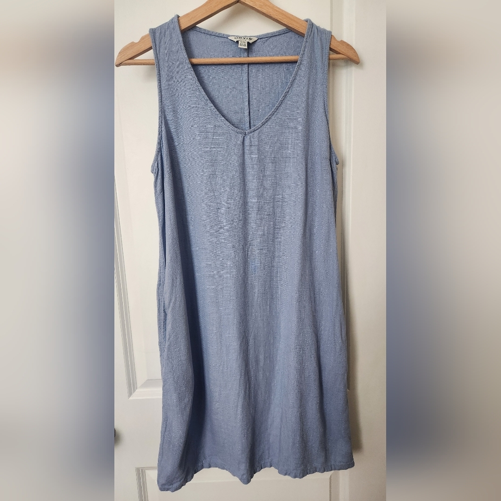 Orvis Women Sleeveless Light Blue Dress Sz S V Neck Pockets Preppy Cottagecore